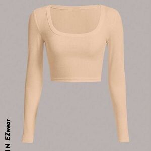 Tan Long Sleeve Crop Tee L